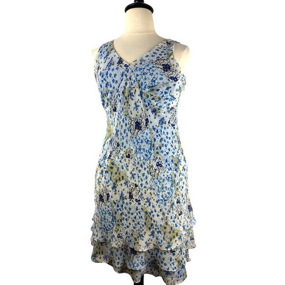 Cottage Boho Floral Print Sleeveless Tiered V-Neck Midi Dress Women's Medium - Picture 2 of 13